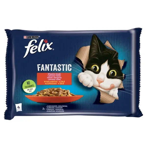 Felix Fantastic lahodný výběr v želé - s hovězím a kuřetem 12 x (4 x 85 g)