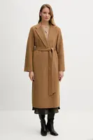 Kabát s vlnou Tommy Hilfiger hnědá barva, WW0WW47286