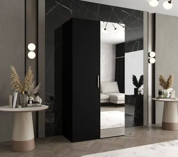 Šatní skříň Abi Bari 2 Rozměry: 100 cm, Pásky / úchyty: Kašmír, Barva korpusu + barva dveří: Černá + Černá