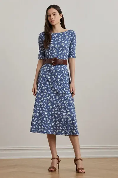 Bavlněné šaty Lauren Ralph Lauren modrá barva, midi, 200976993