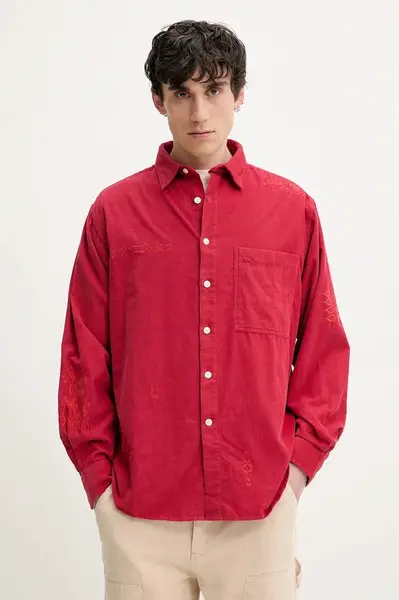 Manšestrová košile Desigual CORDUROY pánská, červená barva, relaxed, s klasickým límcem, 25SMCW04