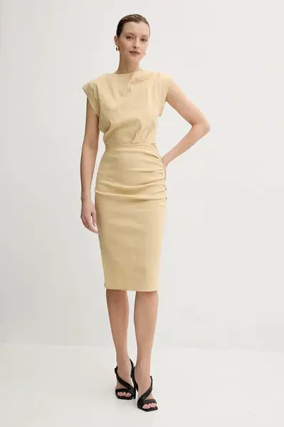 Lněné šaty Pinko béžová barva, mini, 104955 A0IM