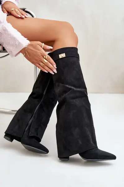 Boto Dámske Eko Semišové Čižmy S Otočeným Zvrškom Na Opätku Čierne Bralise