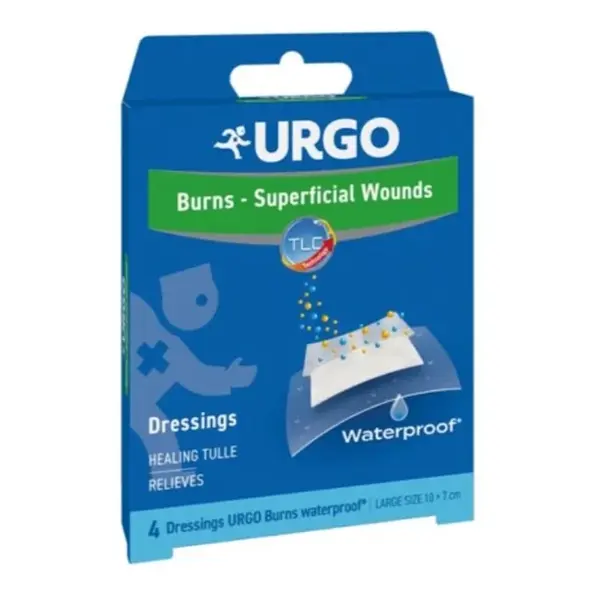 URGO Burns lipidokoloidná náplasť vodeodolná 10 x 7 cm 4 kusy