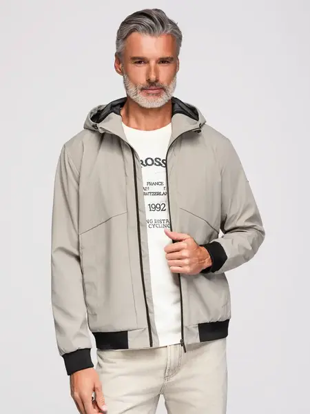 Ombre Men's lightweight jacket with mesh lining and hood - grey