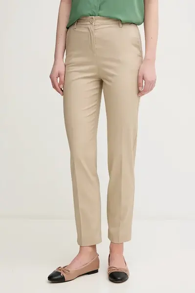 Kalhoty United Colors of Benetton dámské, béžová barva, střih cigarette, high waist, 40FADF08U