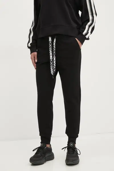 Tepláky Dkny dámské, černá barva, hladké, DP5P3496