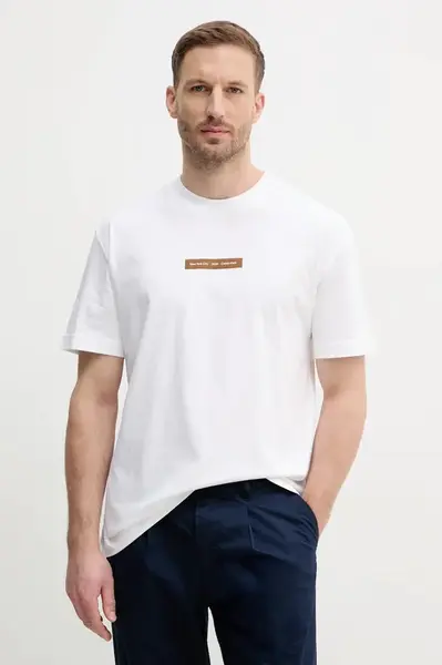 Bavlněné tričko Calvin Klein Jeans bílá barva, s potiskem, J30J327524