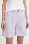 Lněné kraťasy Pepe Jeans dámské, fialová barva, high waist, PL801198