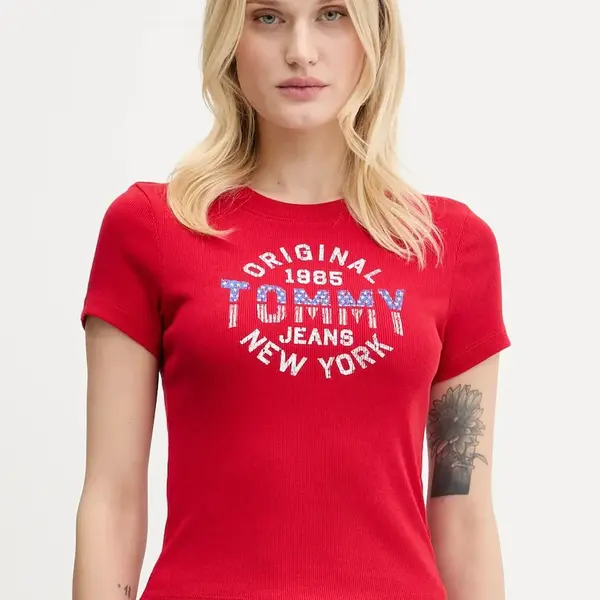 Tričko Tommy Jeans dámské, červená barva, DW0DW21421
