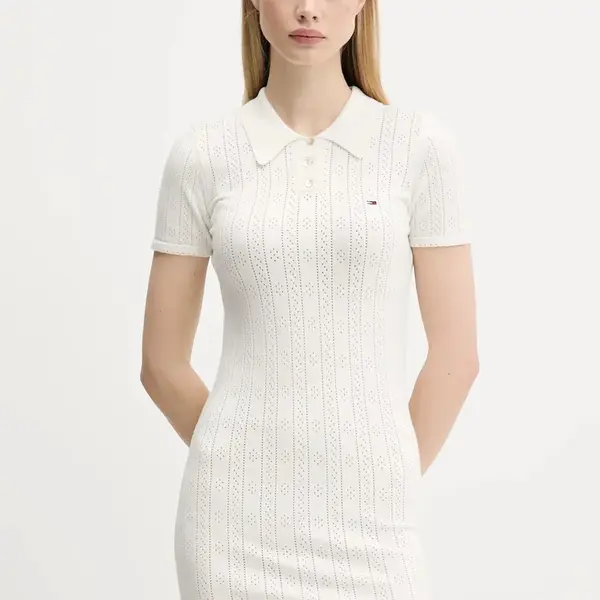 Šaty Tommy Jeans béžová barva, mini, přiléhavé, DW0DW20874