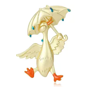 Duck Holding Umbrella Enamel Pins