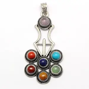 Vintage Chakra Jewelry Alloy Bezel Gemstone Big Pendants