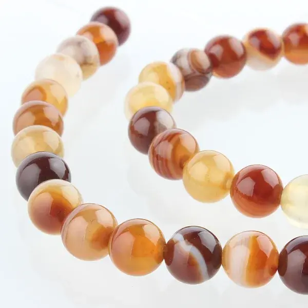Natural Striped Agate/Banded Agate Round Bead Strands