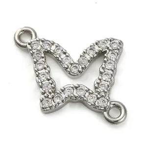 Brass Micro Pave Clear Cubic Zirconia Butterfly Links Connector Charms
