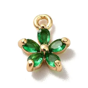 Brass Cubic Zirconia Flower Charms