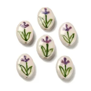 Flower Theme Printed Handmade Porcelain Beads