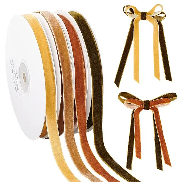 4 Rolls 4 Colors Single Face Velvet Ribbon