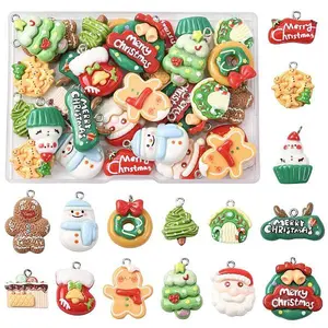 30Pcs 15 Styles Christmas Opaque Resin Pendants