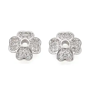 Brass Micro Pave Clear Cubic Zirconia Bead Caps