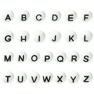 1 Set 26Pcs White Round with Letter Silicone Beads