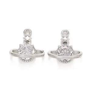 Rack Plating Brass Micro Pave Clear Cubic Zirconia Charms