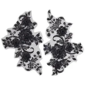 2Pcs Polyester Paillette Embroidered Cloth Sew on Patches