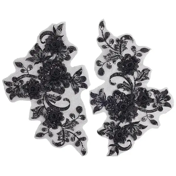 2Pcs Polyester Paillette Embroidered Cloth Sew on Patches