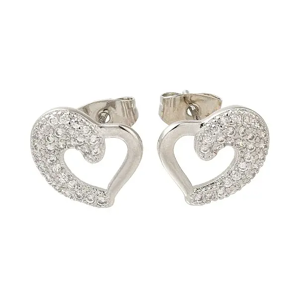 Brass Pave Clear Cubic Zirconia Stud Earrings