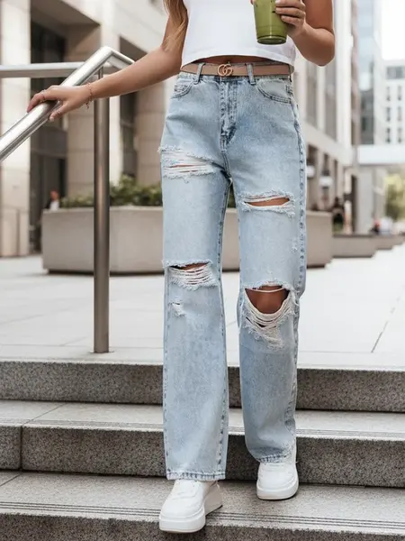 Dámske široké džínsy s pretrhaniami
