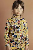 Dětské bavlněné tričko s dlouhým rukávem Mini Rodini Flowers žlutá barva, s golfem, 2562010400