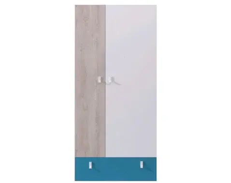 Šatníková skriňa Planet, dub/biela/modrá%