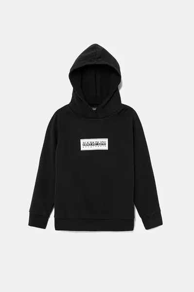 Dětská mikina Napapijri B-CHAMOIS černá barva, s kapucí, s potiskem, NP0A4HY40411