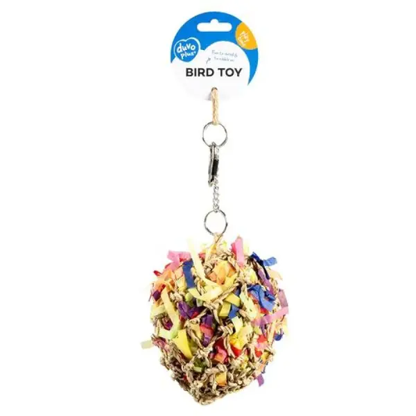 DUVO+ Závesná farebná hračka PINATA z morskej trávy, so skartovaným papierom a s drevom pre exoty M 10x13x27cm
