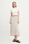 Lněná sukně Abercrombie & Fitch béžová barva, midi, áčková, KI143-5058