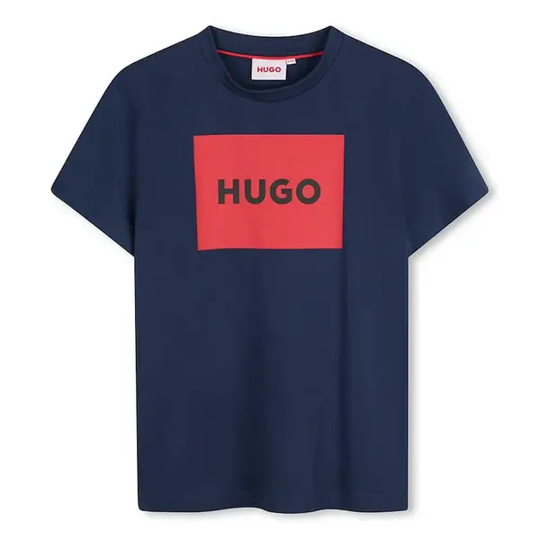 Dětské bavlněné tričko HUGO tmavomodrá barva, s potiskem, G00334