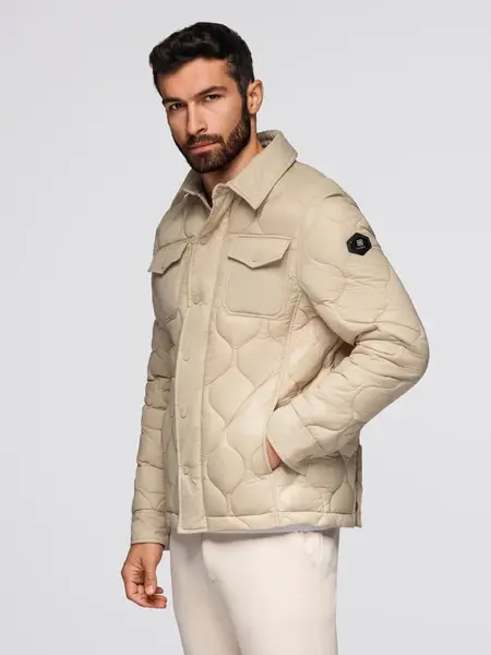 Ombre Men's quilted jacket in shirt cut - beige