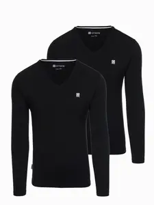 Ombre Set of men's SLIM FIT longsleeves with V neckline and logo 2-pack
