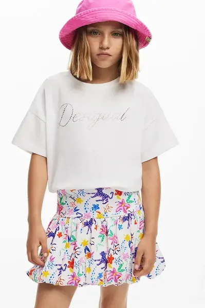 Dětská bavlněná sukně Desigual bílá barva, mini, 25SGFK01