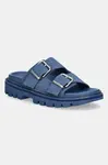 Semišové pantofle Tommy Jeans DOUBLE STRAP SANDAL SUEDE dámské, modrá barva, na platformě, EN0EN02797