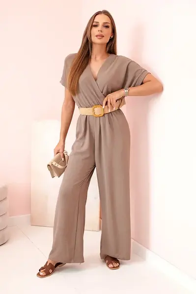 Kesi Włoski Kombinéza s ozdobným páskem v pase fango