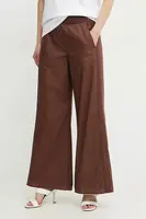 Bavlněné kalhoty Twinset dámské, hnědá barva, široké, high waist, 251LB2KCC