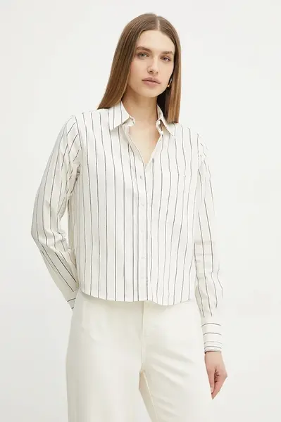 Košile BOSS dámská, béžová barva, regular, s klasickým límcem, 50531519