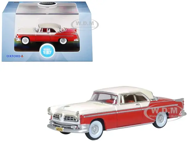 1955 Chrysler New Yorker Deluxe St. Regis Tango Red and Platinum Metallic 1/87 (HO) Scale Diecast Model Car by Oxford Diecast