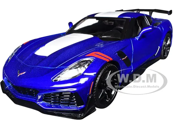 2019 Chevrolet Corvette ZR1 Blue Metallic and White "Timeless Legends" Series 1/24 Diecast Model Car by Motormax