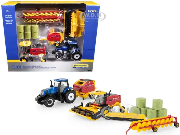 New Holland "Genesis Tractor Haying Set" of 3 pieces "New Holland Agriculture" Series 1/64 Diecast Models by ERTL TOMY