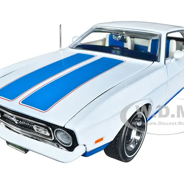 1972 Ford Mustang Sprint White with Blue Stripes "Class of 1972" "American Muscle" Series 1/18 Diecast Model Car by Auto World