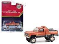 1984 Chevrolet K-10 Scottsdale 4x4 Pickup Truck Red and Black with Gold Stripes (Weathered) "Sno Chaser" "Hobby Exclusive" Series 1/64 Diecast Model