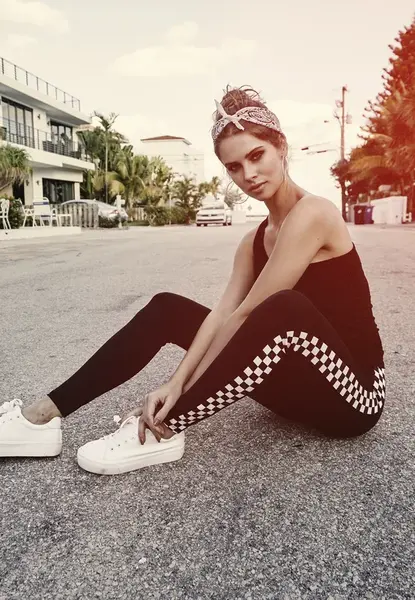 Dámské kostkované legíny blk/šachy