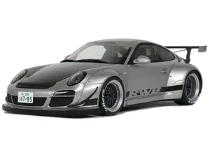 2024 Porsche 911 RWB Abu Silver Metallic with Black Hood 1/18 Model Car by GT Spirit